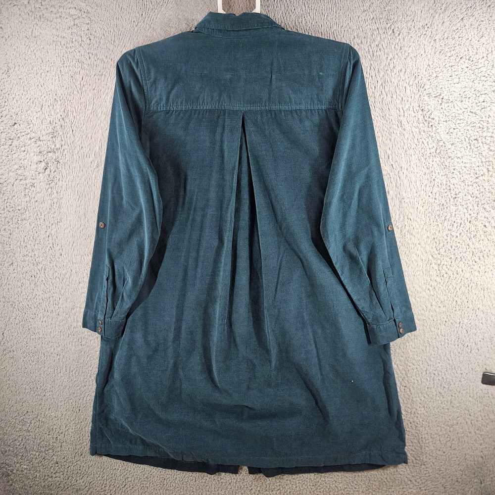 J. Jill Corduroy Button Front Shirt Dress Teal Blue Roll Tab Sleeve Womens Sz M - Picture 7 of 11